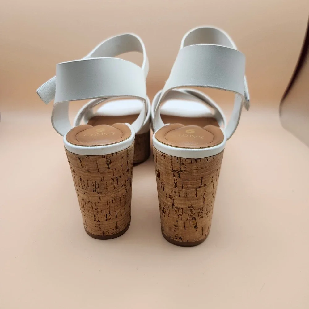 Sarto by Franco Sarto Donati White‎ Leather Cork Platform Block Heel Sandals 9M